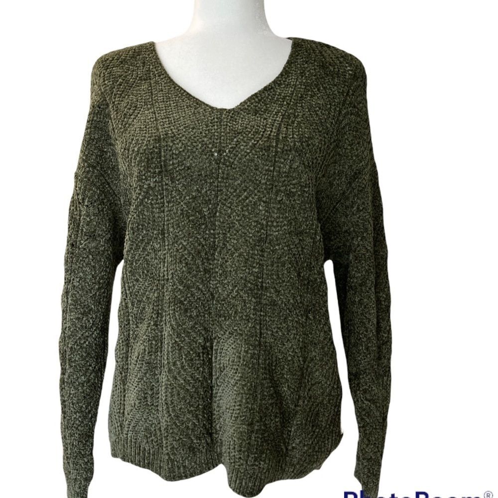Olive Green Women’s Sweater Knit Cozy Size Large Crewneck Long Sleeve